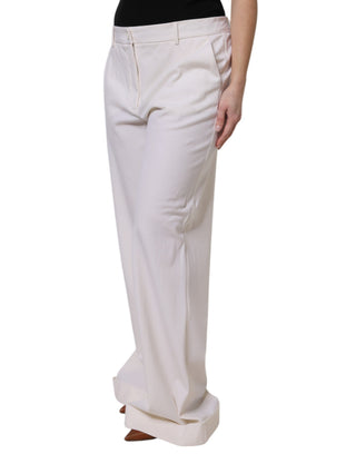 Weiße Wollhose mit hoher Taille und weitem Bein