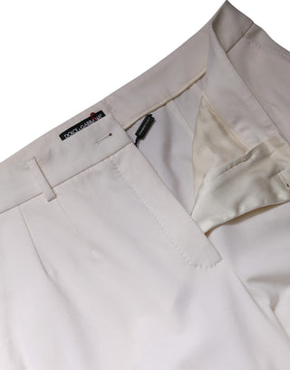 Weiße Wollhose mit hoher Taille und weitem Bein