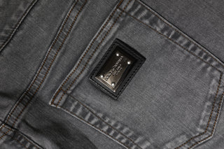 Grauer Baumwoll-Stretch-Minirock aus Denim mit mittlerer Bundhöhe