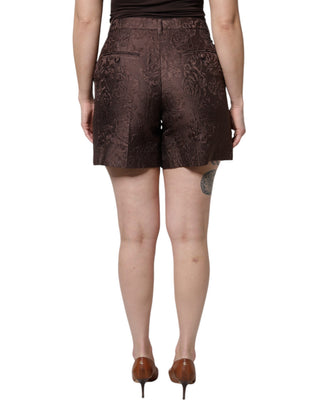 Braune florale Brokat-Mini-Short mit mittlerer Bundhöhe