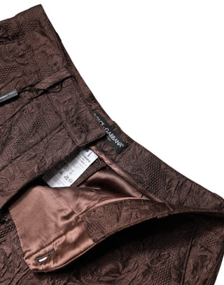 Braune florale Brokat-Mini-Short mit mittlerer Bundhöhe