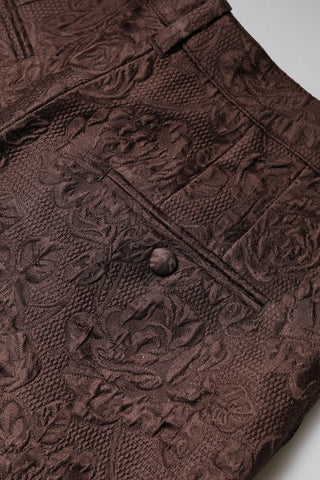 Braune florale Brokat-Mini-Short mit mittlerer Bundhöhe