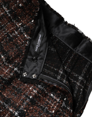 Falda lápiz multicolor de tweed escocés de cintura alta