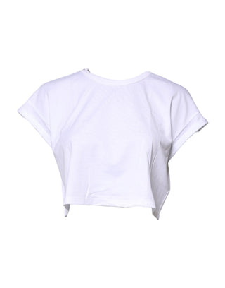 Weißes bauchfreies T-Shirt mit Rundhalsausschnitt aus Baumwolle
