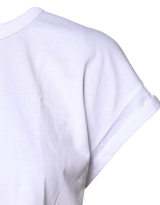 Weißes bauchfreies T-Shirt mit Rundhalsausschnitt aus Baumwolle