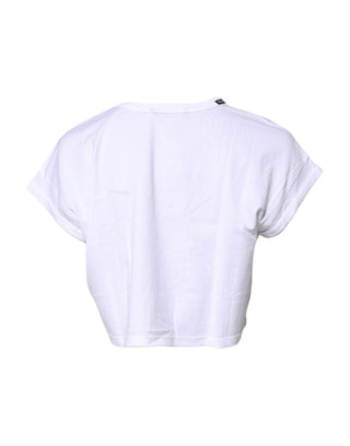 Weißes bauchfreies T-Shirt mit Rundhalsausschnitt aus Baumwolle