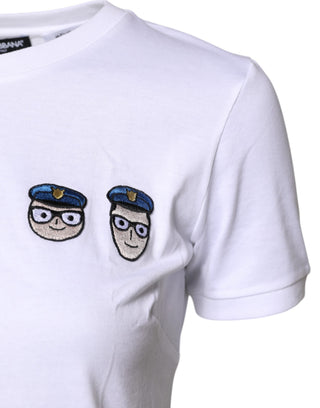 Camiseta blanca #DGFamily de algodón con cuello redondo