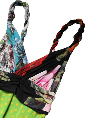 Mehrfarbiges Minikleid mit geblümtem Patchwork