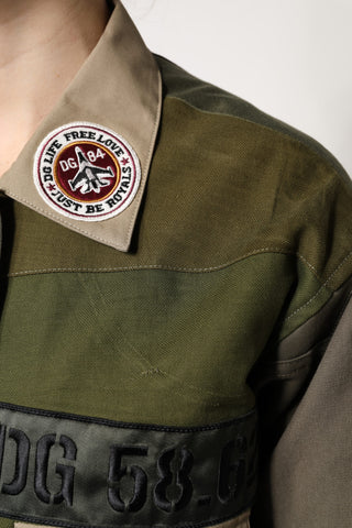 Military Green Cotton Button Down Jacket