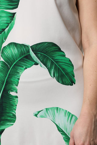 Weißes Tanktop mit Rundhalsausschnitt und Bananenblatt-Print