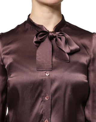 Braune Langarmbluse mit Ascot-Kragen