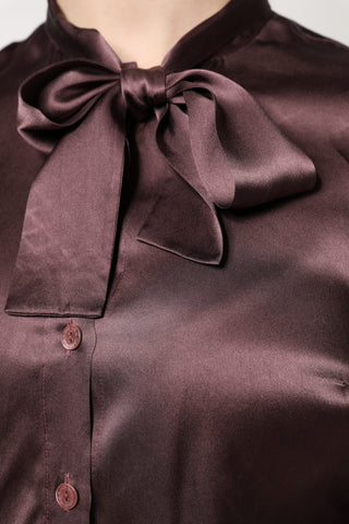Braune Langarmbluse mit Ascot-Kragen