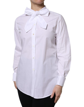 Weiße Langarmbluse mit Ascot-Kragen