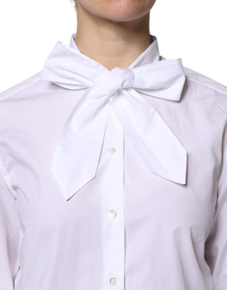 Weiße Langarmbluse mit Ascot-Kragen