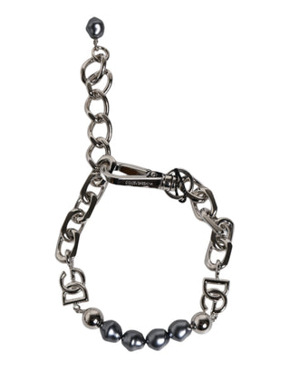 Pulsera de perlas grises con logo y cierre de langosta en tono plateado
