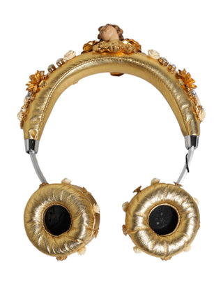 Auriculares Angel de cuero dorado con cristales florales