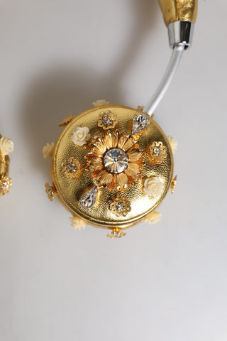 Auriculares Angel de cuero dorado con cristales florales