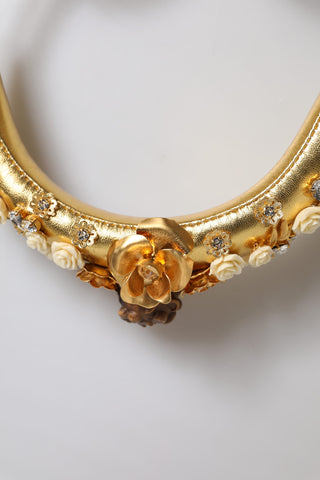 Auriculares Angel de cuero dorado con cristales florales