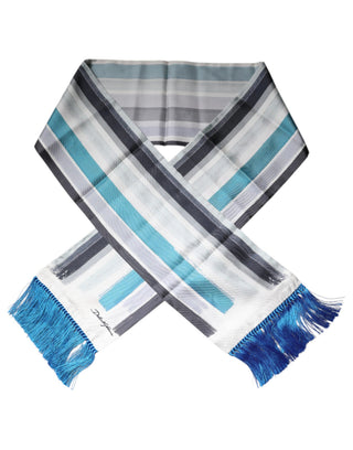 Pañuelo foulard de seda con flecos y rayas multicolor
