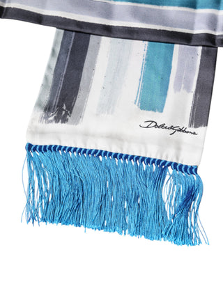 Pañuelo foulard de seda con flecos y rayas multicolor