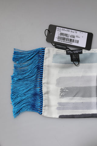 Pañuelo foulard de seda con flecos y rayas multicolor