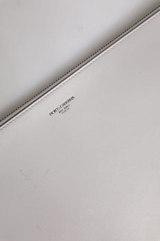 Graue Herrentasche aus massivem Leder mit DG-Logo und Reißverschluss