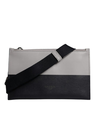 Black White Leather Logo Embossed Crossbody Bag