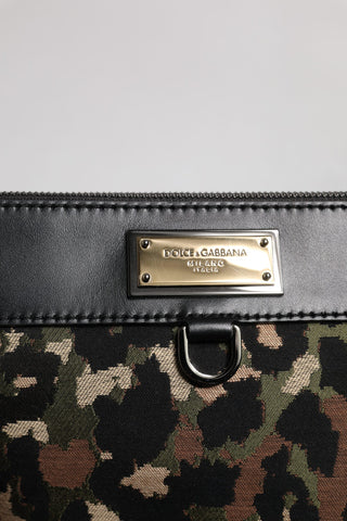 Bolso con placa de logo y estampado jacquard de leopardo multicolor