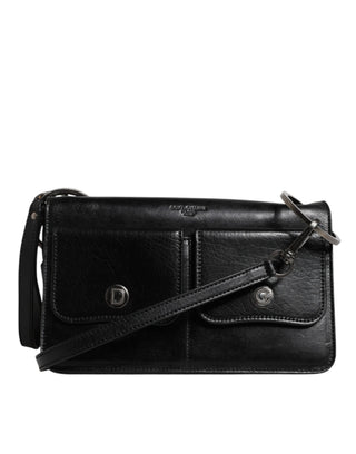 Schwarze Leder Umhängetasche mit Logo