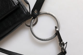 Schwarze Leder Umhängetasche mit Logo