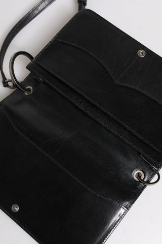 Schwarze Leder Umhängetasche mit Logo