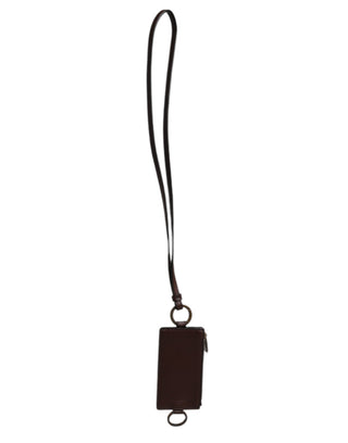 Cartera portatarjetas con cordón de piel de becerro marrón con logo
