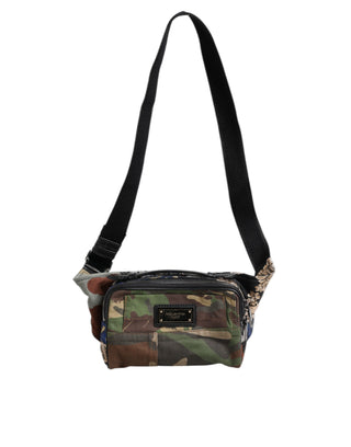 Riñonera de cintura con parche de camuflaje multicolor y logo