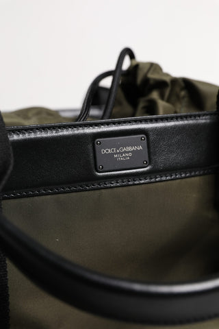Military Green Nylon Shoulder Strap Tote Bag