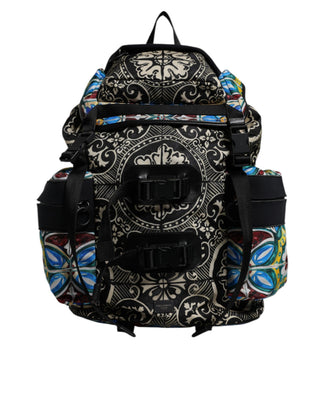 Rucksacktasche aus Nylon mit mehrfarbigem Maiolica-Druck