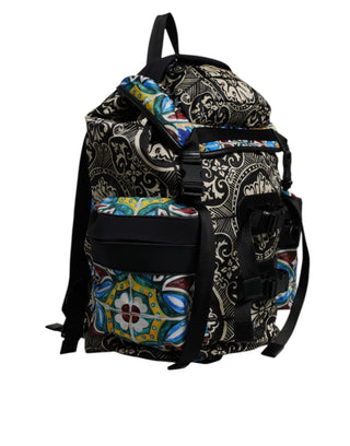 Rucksacktasche aus Nylon mit mehrfarbigem Maiolica-Druck