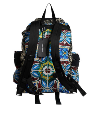 Rucksacktasche aus Nylon mit mehrfarbigem Maiolica-Druck