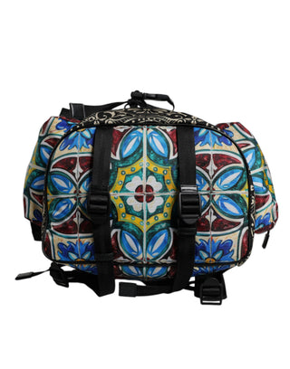 Rucksacktasche aus Nylon mit mehrfarbigem Maiolica-Druck
