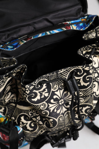 Mochila de nylon con estampado de maiólica multicolor