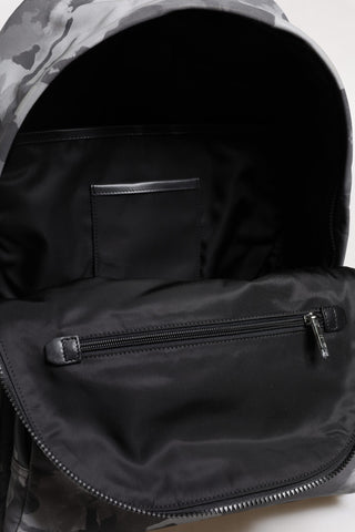Gray Cotton Camouflage Logo Plaque Backpack Bag