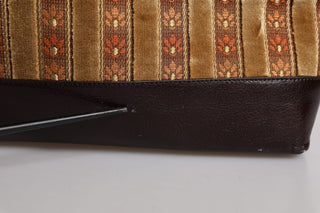 Bolso de mano de viaje de jacquard de terciopelo beige y burdeos con cuero