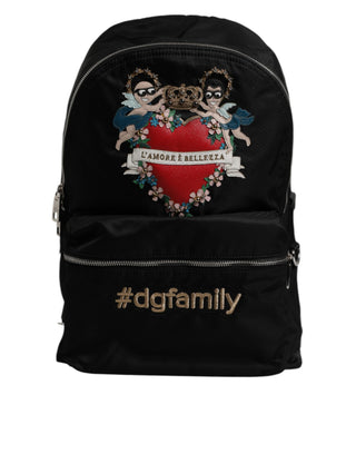 Schwarzer Nylon-Rucksack mit #DGFAMILY-Verzierung, Modell VULCANO