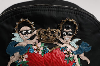 Schwarzer Nylon-Rucksack mit #DGFAMILY-Verzierung, Modell VULCANO