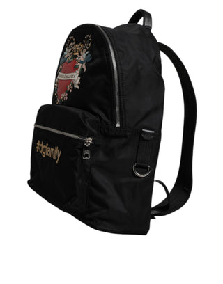Schwarzer Nylon-Rucksack mit #DGFAMILY-Verzierung, Modell VULCANO