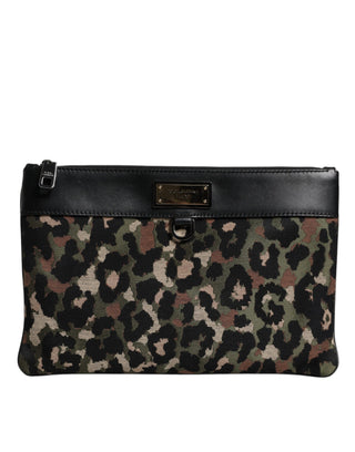 Bolso con placa de logo y estampado jacquard de leopardo multicolor