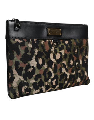 Bolso con placa de logo y estampado jacquard de leopardo multicolor