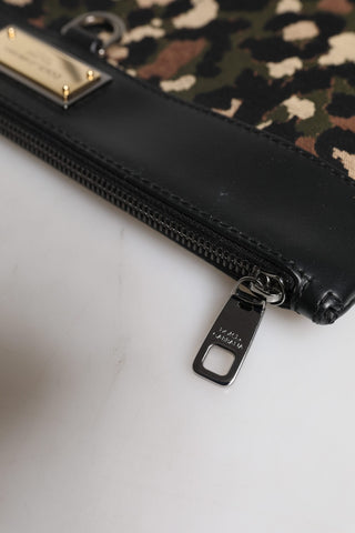 Bolso con placa de logo y estampado jacquard de leopardo multicolor