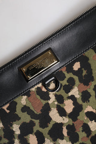 Bolso con placa de logo y estampado jacquard de leopardo multicolor