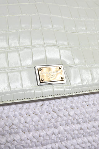 White Rafia Leather Top Handle Crossbody Bag