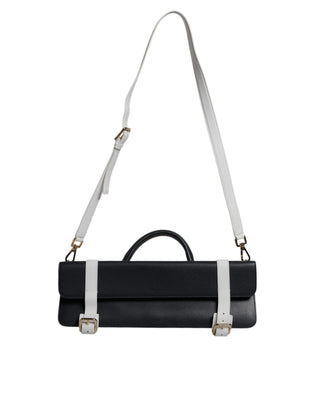 Bolso bandolera de cuero de becerro azul y blanco